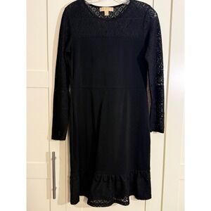 Michael Kors Black Lace Trim Long Sleeve Midi Dress Women's Size S